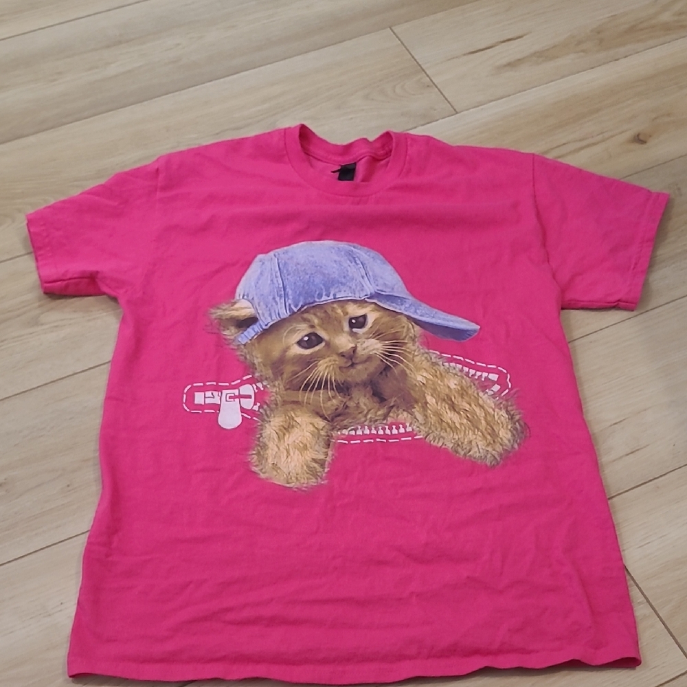 Gildan Pink Heavy Cotton T-Shirt Kitten Size M - Picture 1 of 5